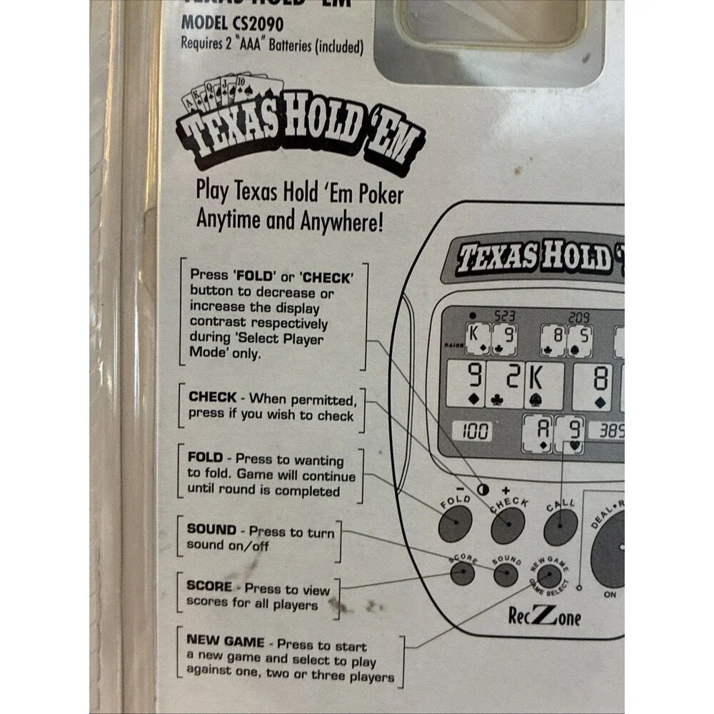 2004 Texas Hold Em Handheld Electronic Poker Game RecZone CS2090 New Sealed